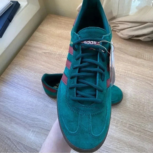 New Adidas Originals Handball Spezial Trainers Sneakers Shoes Green Burgundy - Picture 7 of 13